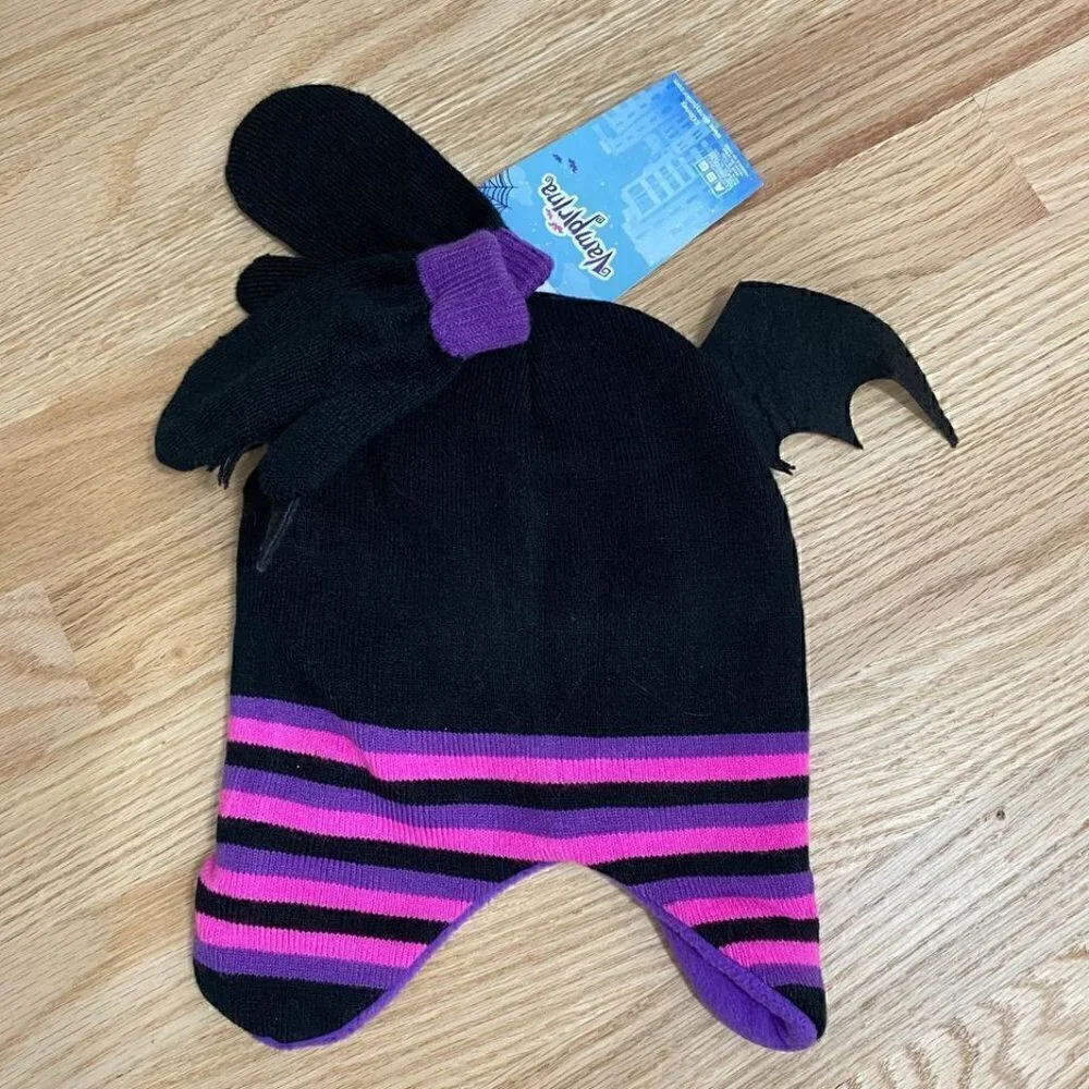 Vampirina Hat and Mitten Set NWT Disney Knit Black Purple Glove